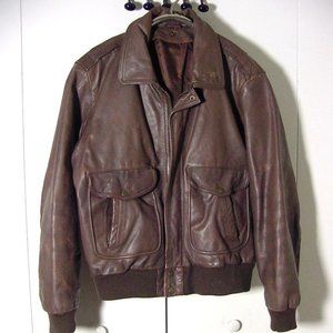 Vtg Brown Leather No Brand Bomber Leather Jacket Sz 42